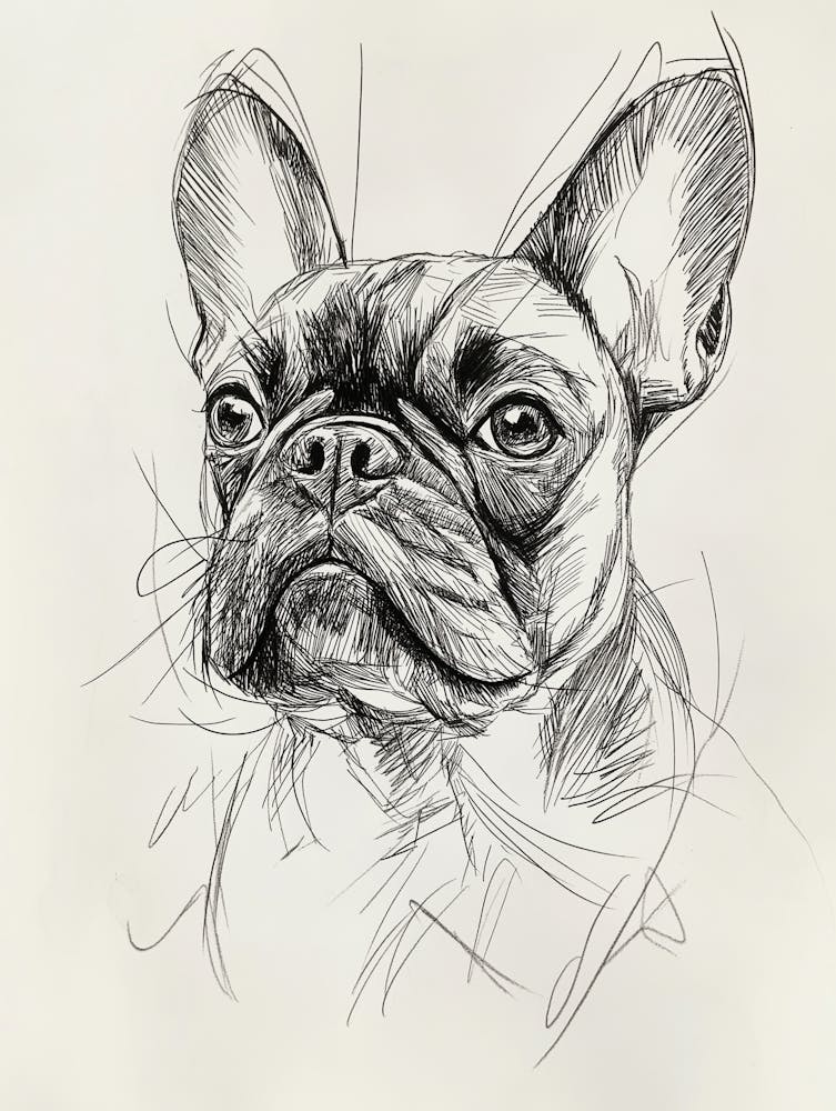 A Loose And Messy Hand Drawn Sketch Of A French Bulldog