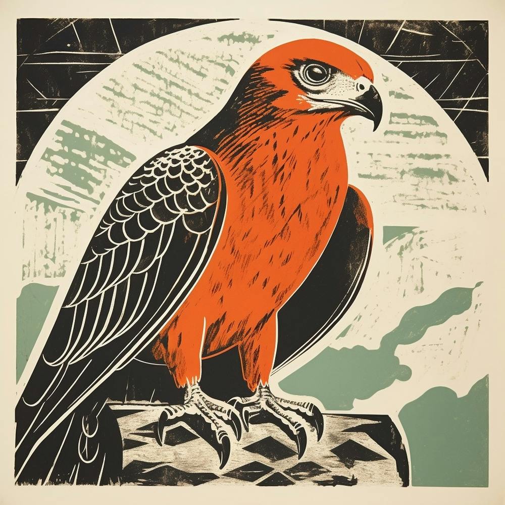 Retro Bird Lithograph Hawk 4