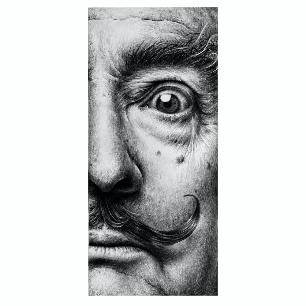Salvador Dalí Bleistiftporträt Schwarz und Weiß