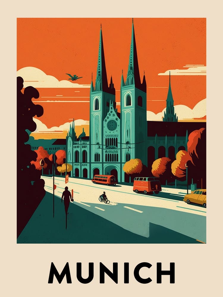 Munich 5 Vintage Travel Poster