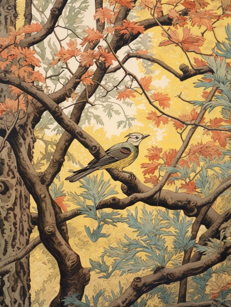 Winged Elm 3 Vintage Autumn Tree Print 