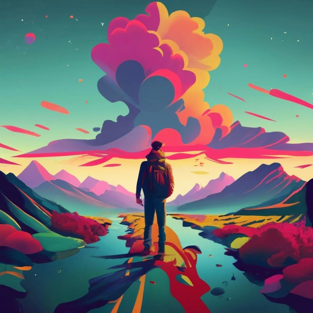 Man Walking Through A Colorful Landscape