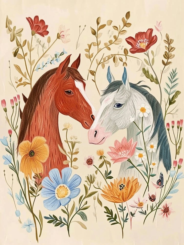 Volkstümliche florale Tierzeichnung Pferd 3