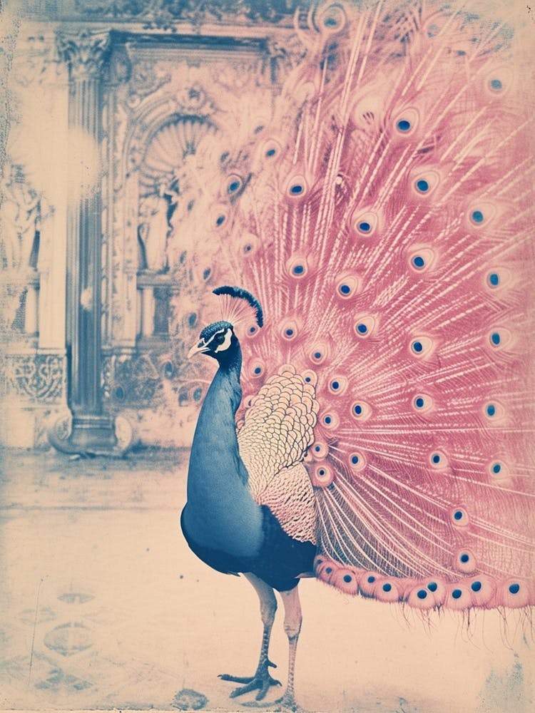 Peacock In A Palace Cyanotype Inspired 3