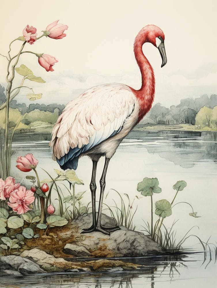 Storybook Animal Watercolour Flamingo 1