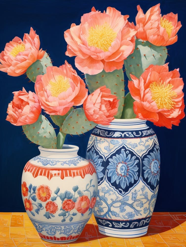 Peinture de Cactus Nature Morte Maximaliste Cylindropuntia Kleiniae Cactus 3