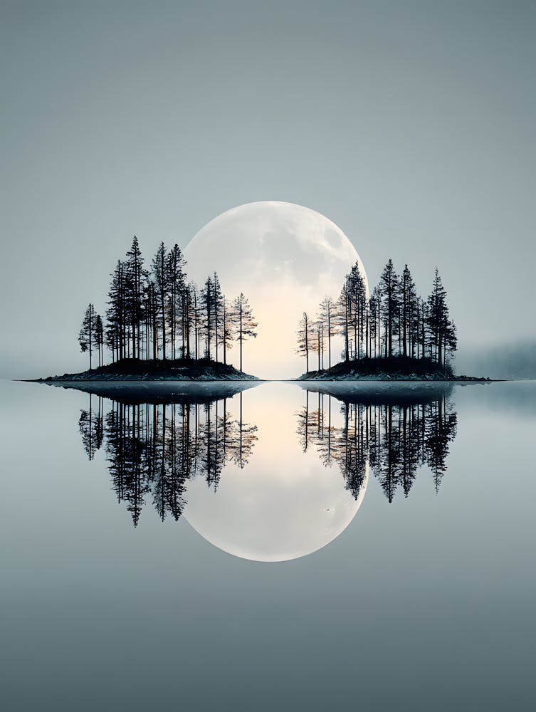 Beautiful Full Moon Over the Lake 4