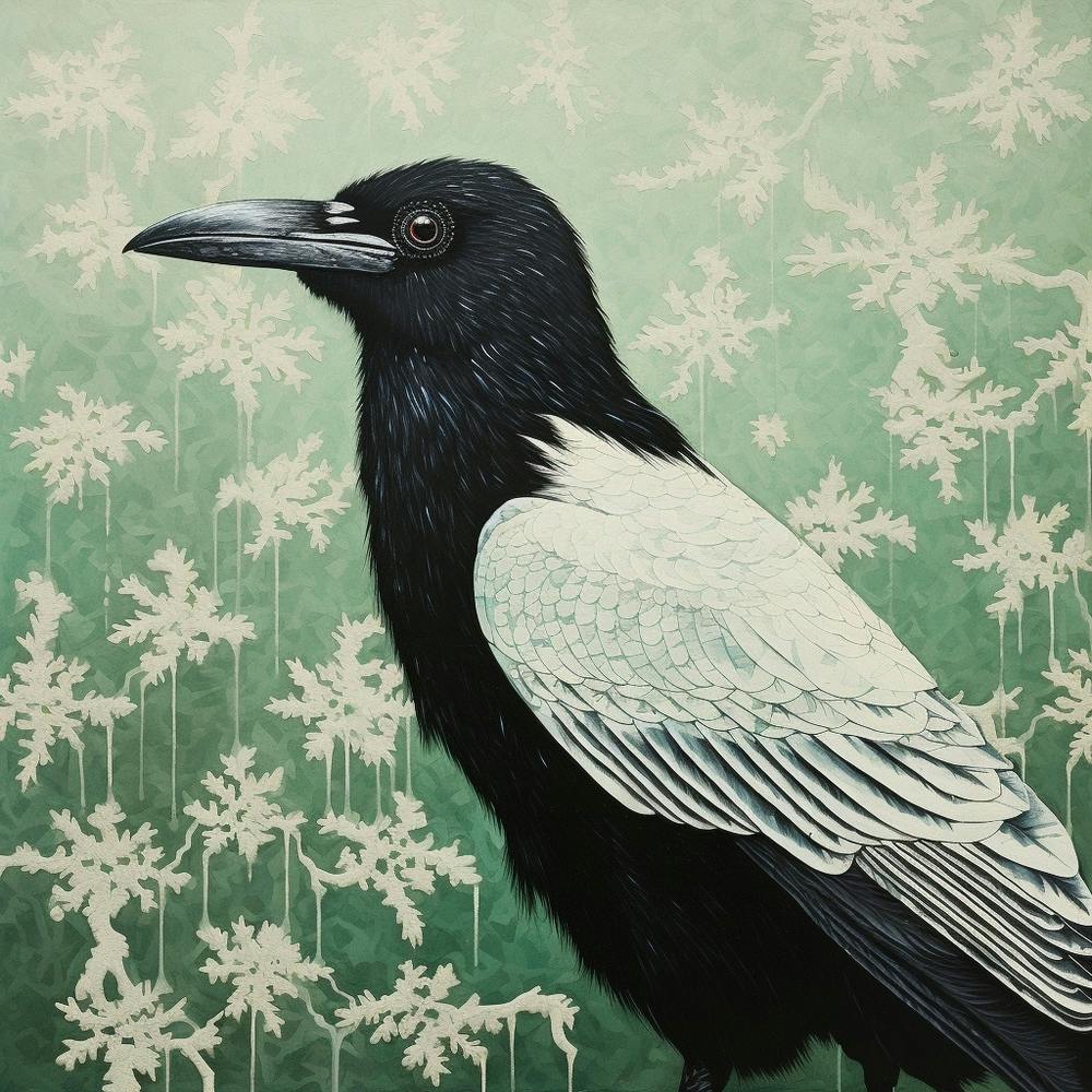 Ohara Koson Inspired Bird Painting Raven 1 Square