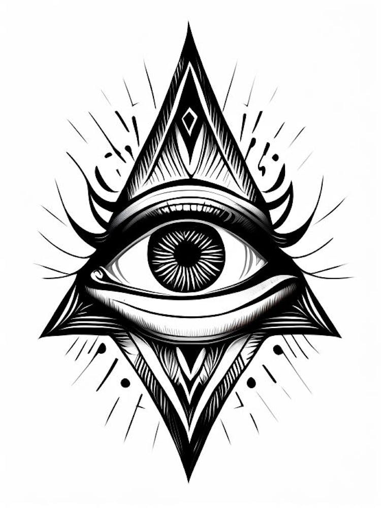 Mysticism, Symbol, Third Eye Simple Black & White Illustration 1