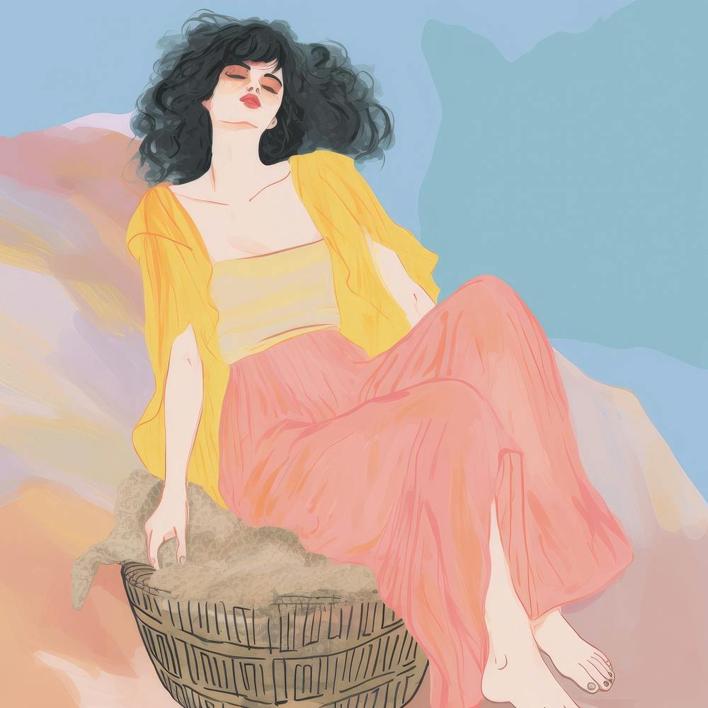 Girl Sitting In Basket