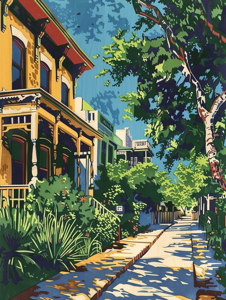 Rainey Street Historic District Austin Texas Colourful Blockprint 4