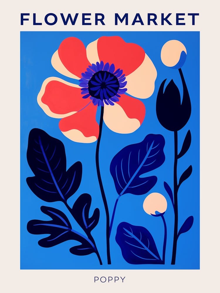 Blue Flower Market Poster Poppy 4