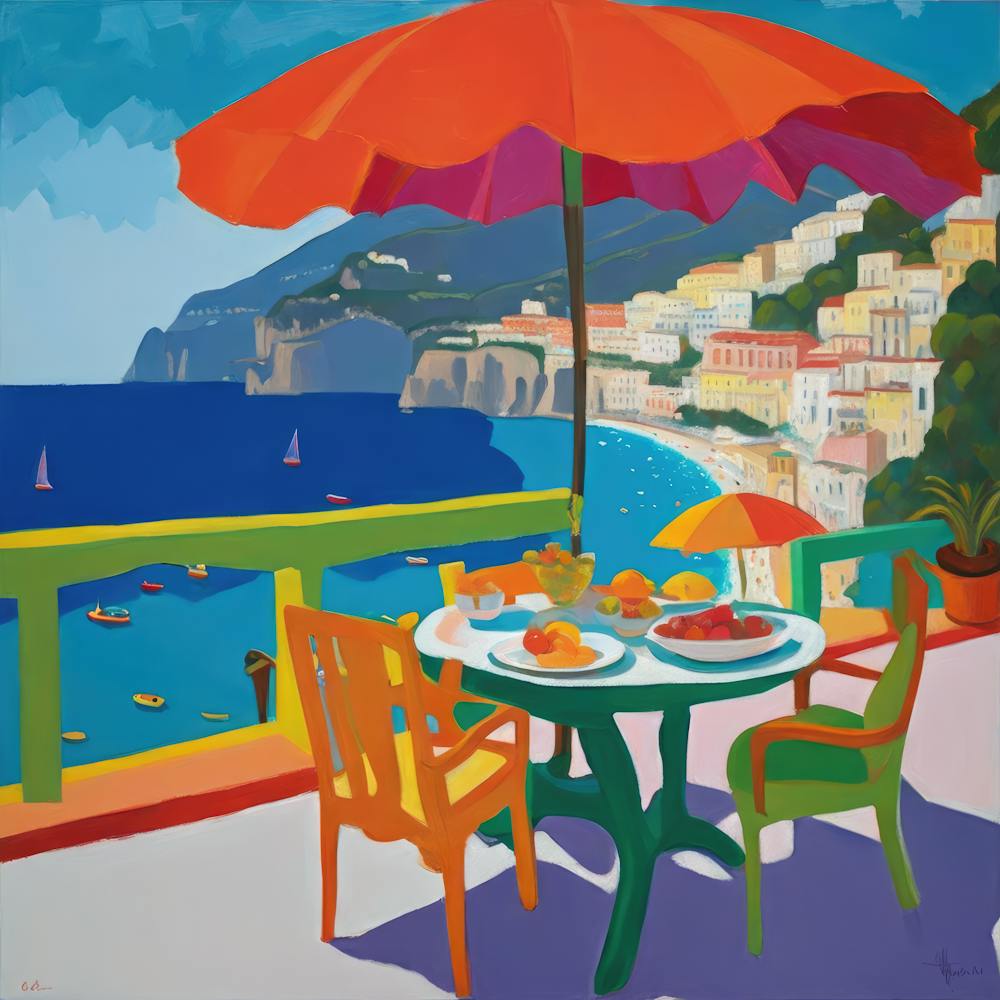 The Amalfi Coast Series in Style of David Hockney 1