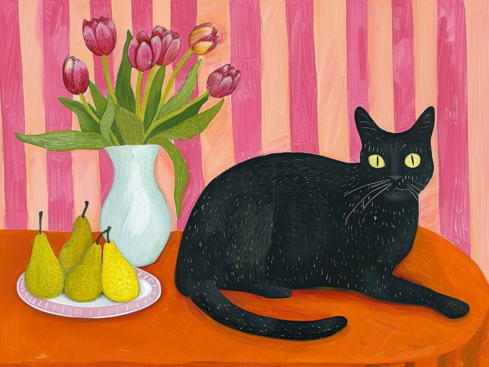 Black Cat With Tulips 9