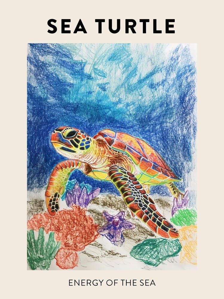 Sea Turtle On The Ocean Floor Pencil Doodle Poster 3