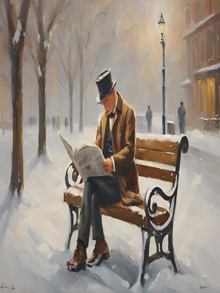 Man Reading In The Snow