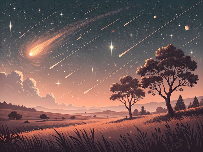 Retro Vintage Style A Meteor Shower Over An Open F