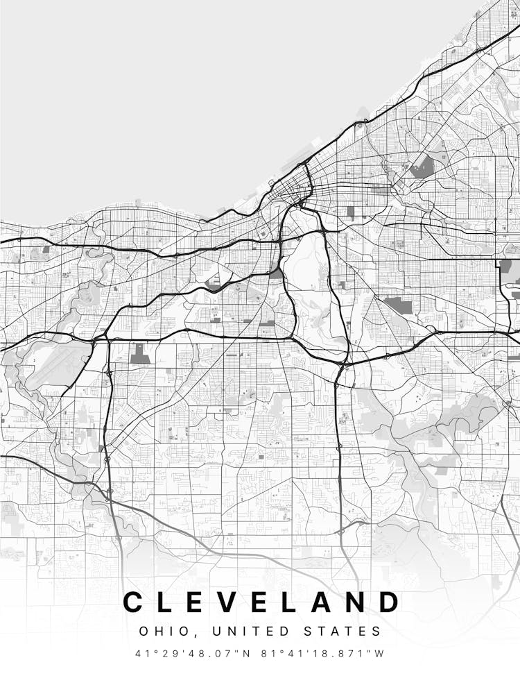 Cleveland Ohio USA White Map