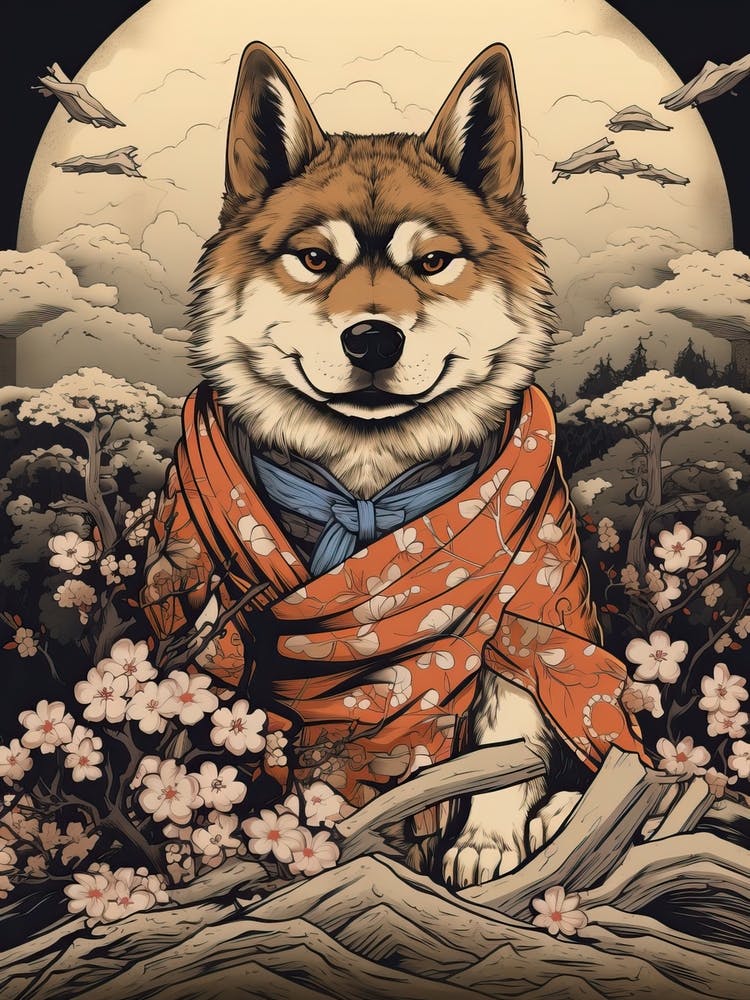 Dog Animal Drawing In The Style Of Ukiyo E 4