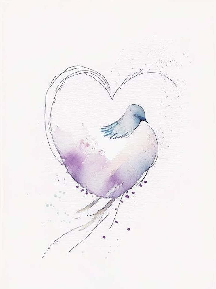Dove And Heart Symbol 1 Minimal Watercolour