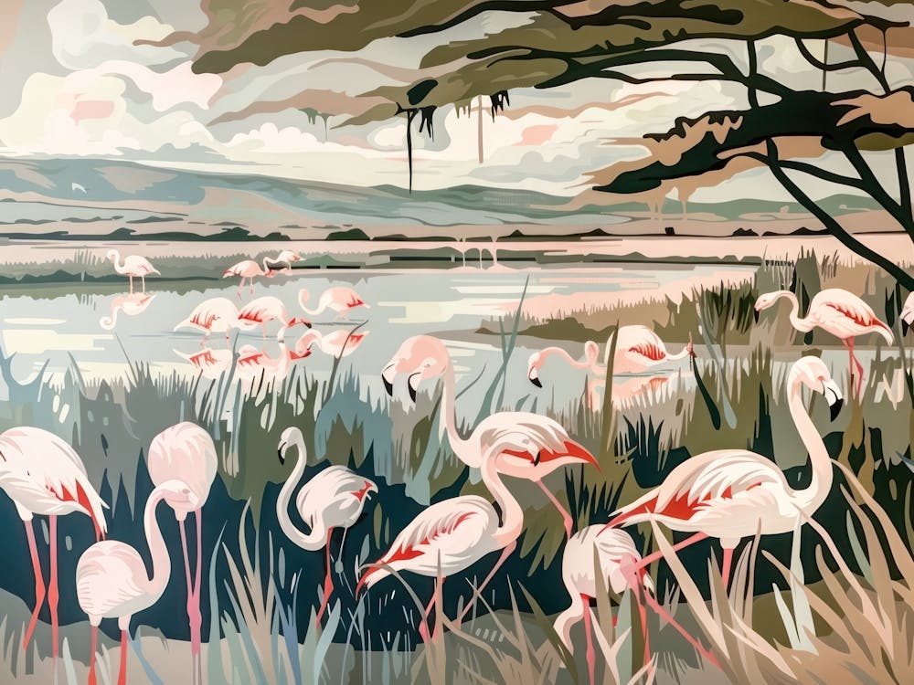 Pink Flamingoes Tropical Jungle Illustration 2