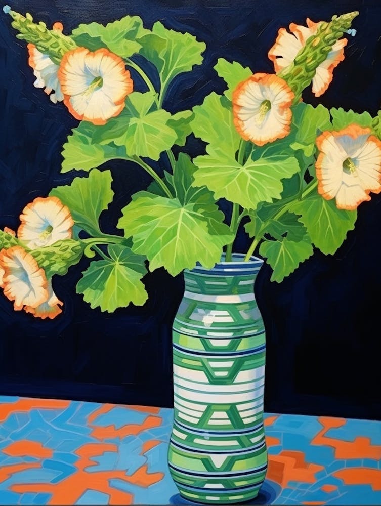 Flowers In A Vase Still Life Painting Hollyhock 4