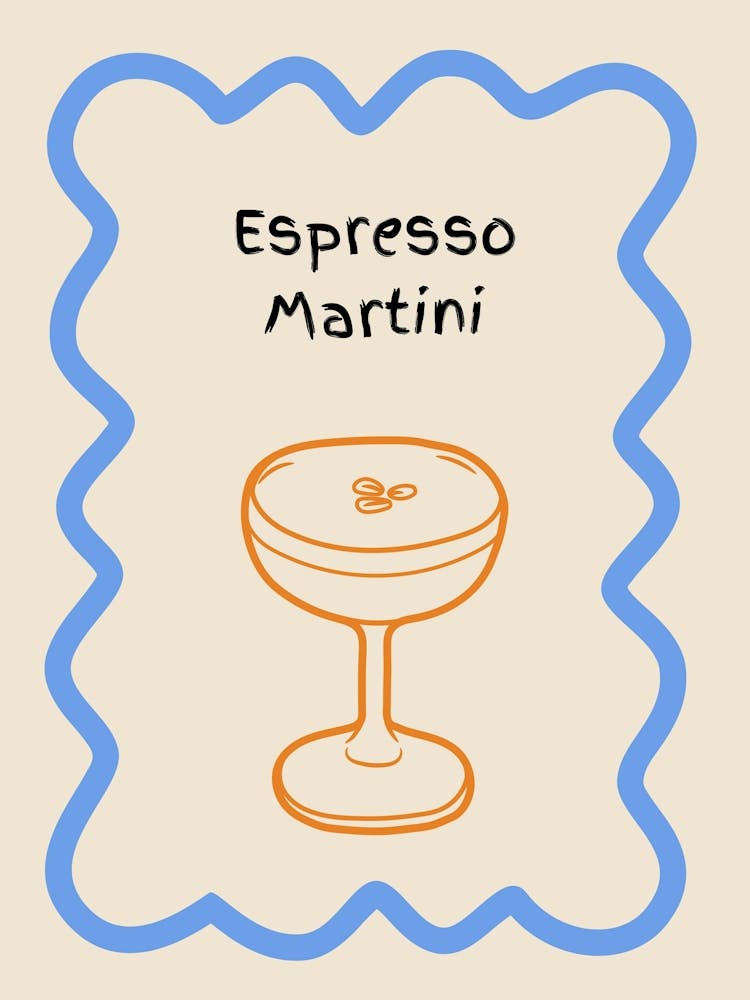Espresso Martini Doodle Poster Blue & Orange