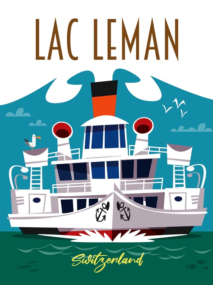 Lac Leman Poster Blue & White