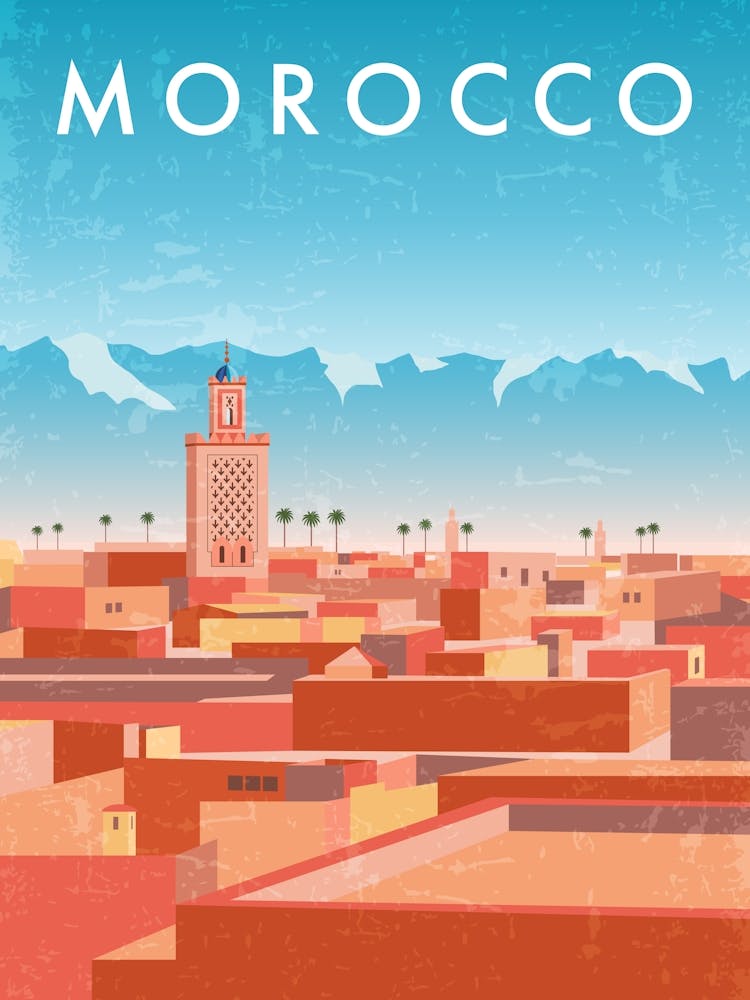 Morocco, Marrakesh — Retro travel minimalist poster