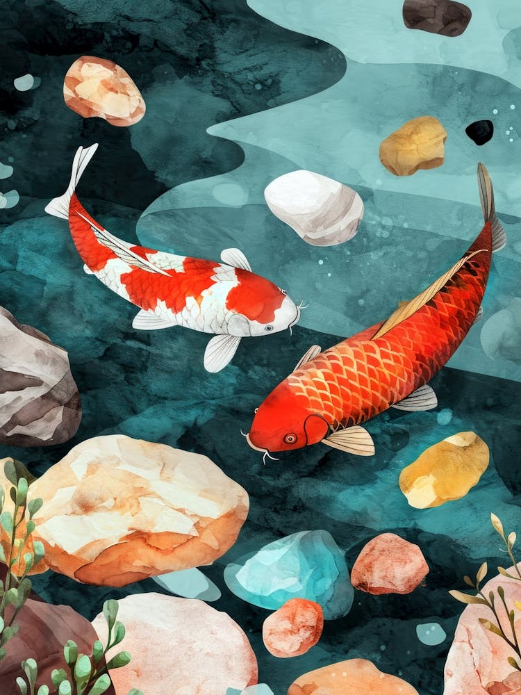 Koi Fish In The Pond watercolor animal art