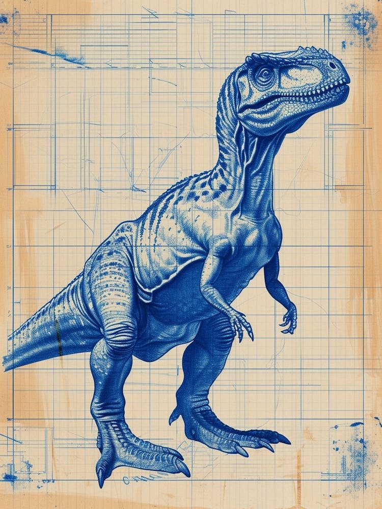 Sinornithosaurus Dinosaur Blue Print Sketch 3