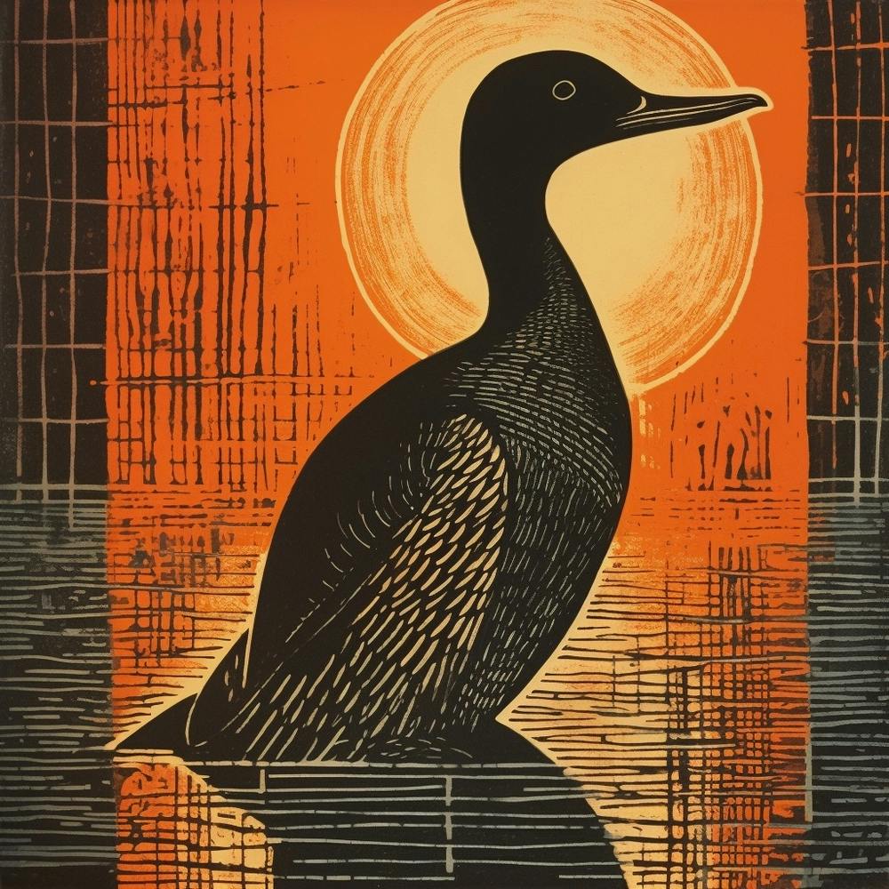 Retro Bird Lithograph Loon 1