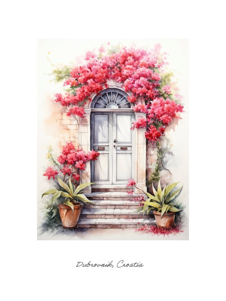 Dubrovnik, Croatia   Mediterranean Doors Watercolour Painting 3 Poster