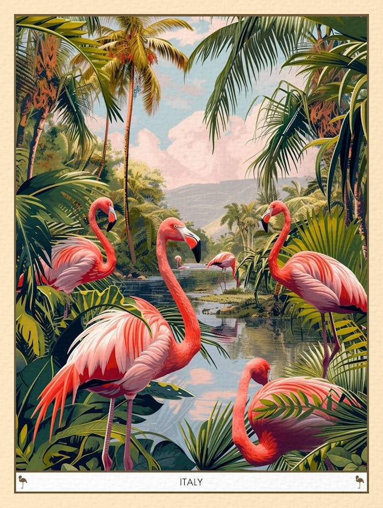 Greater Flamingo Italy Tropical Illustration 5 Poster