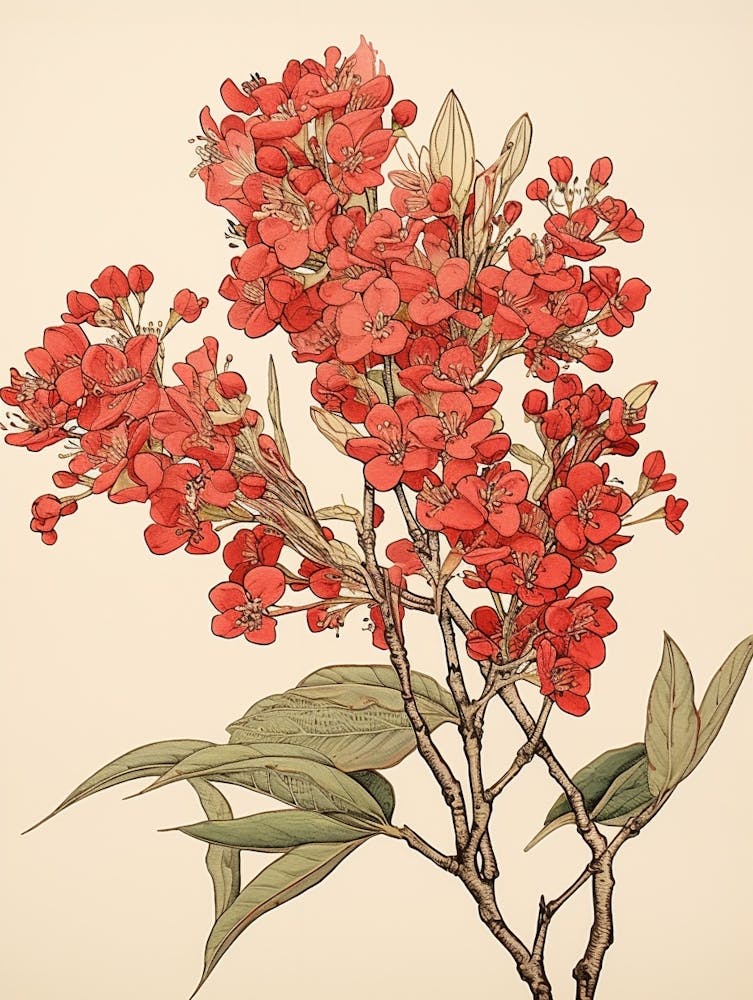 Hanakotoba Crape Myrtle 1 Vintage Japanese Botanical