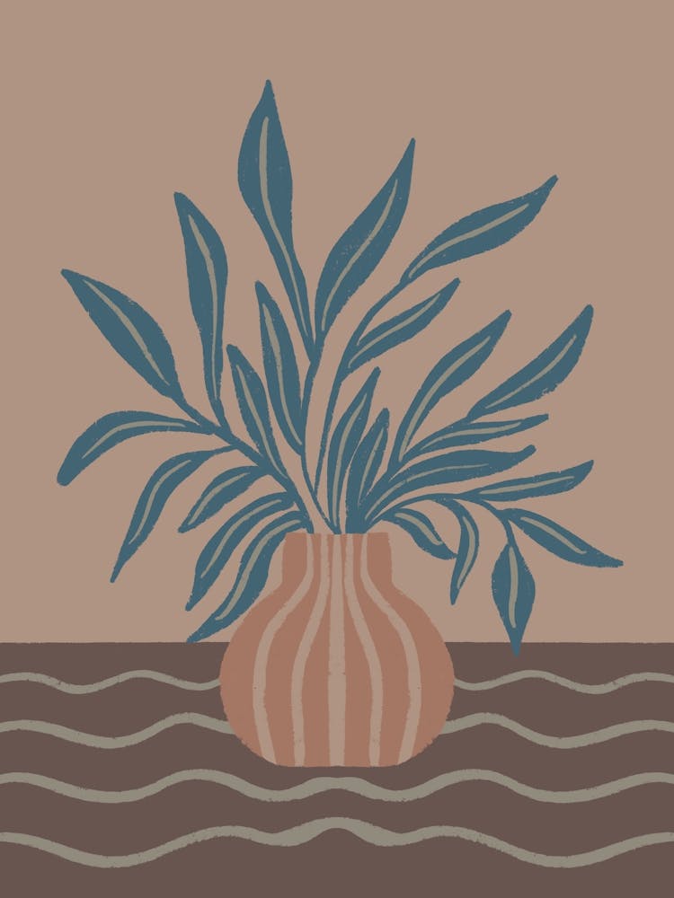 Modern Vase With Tropical Leaves