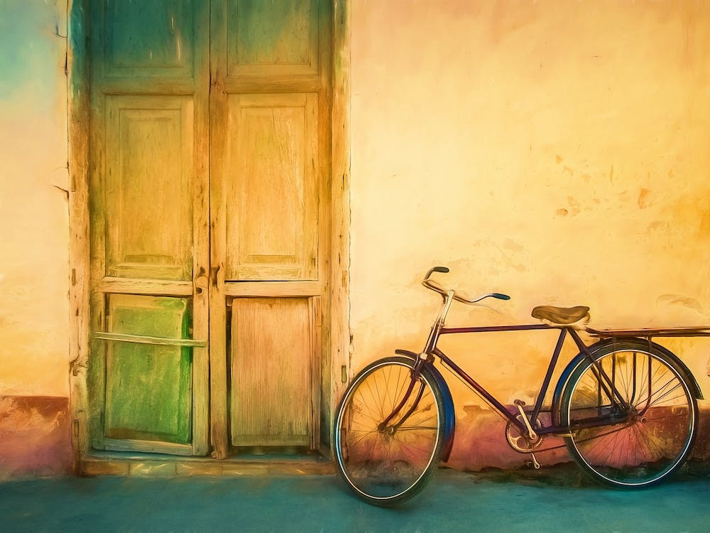 Bicycle And Old Wooden Door Cuba