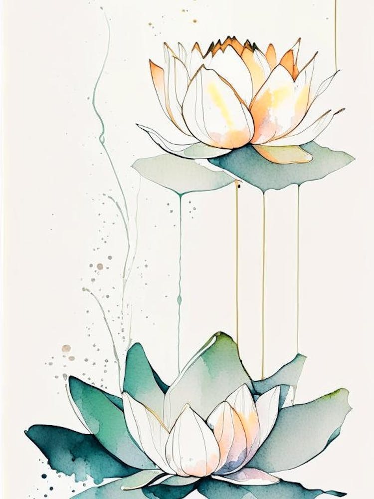 Double Lotus Minimal Watercolour 2