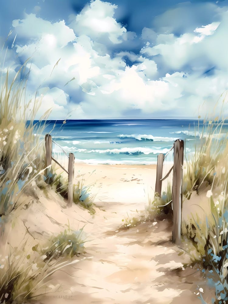 Watercolor Path To The Beach