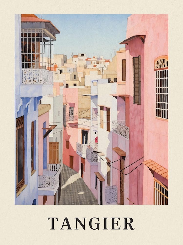 Tangier Morocco 7 Vintage Pink Travel Illustration Poster