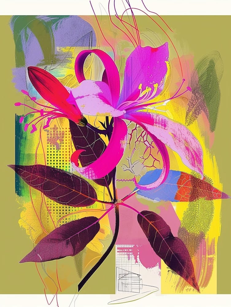 Fuchsia 1 Neon Flower Collage