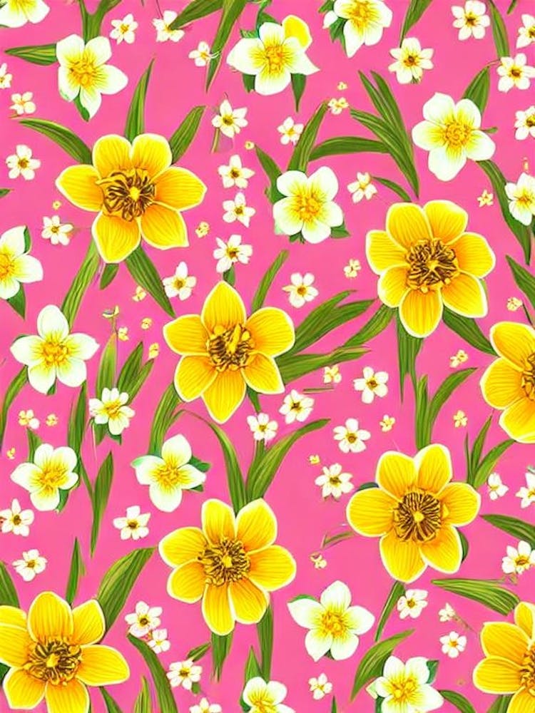 Daffodil Floral Print Warm Tones 1 Flower