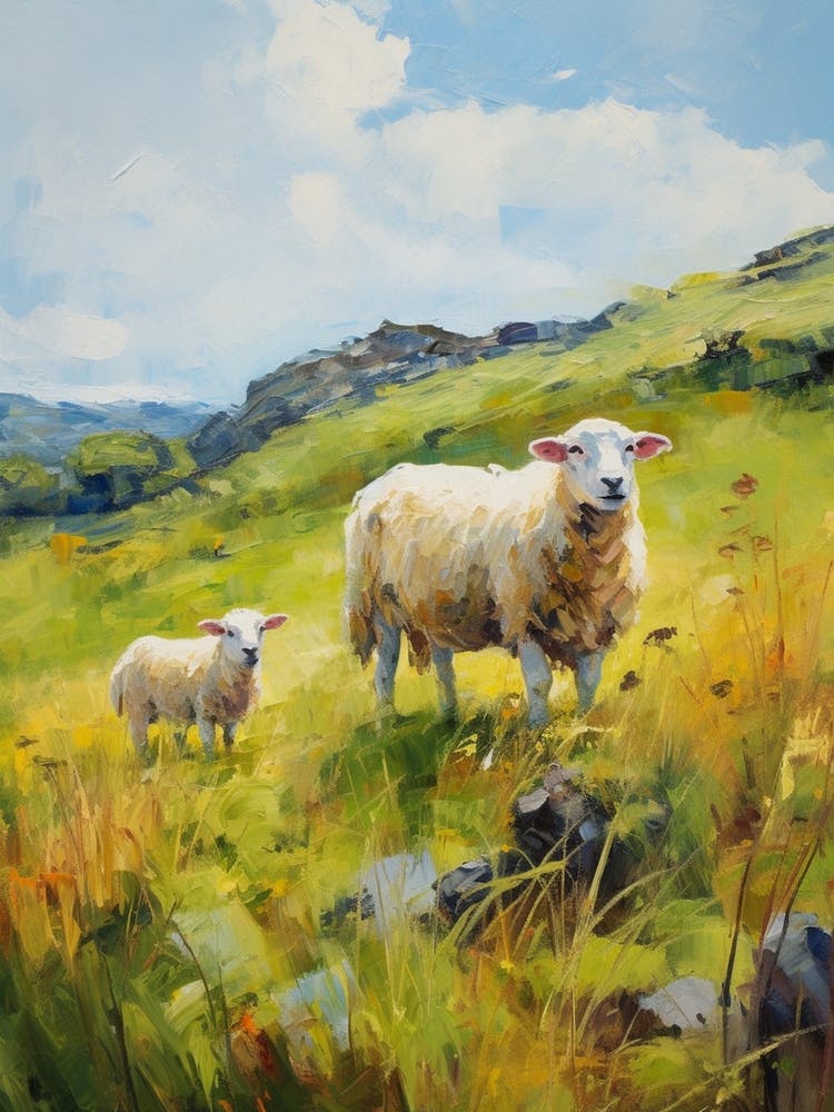 Impressionism Style Painting Of Highland Sheep 4