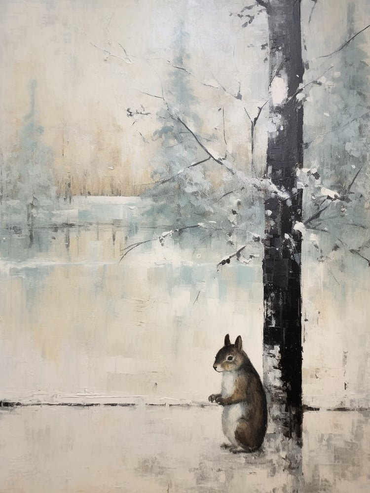 Vintage Winter Animal Painting Squirrel 3