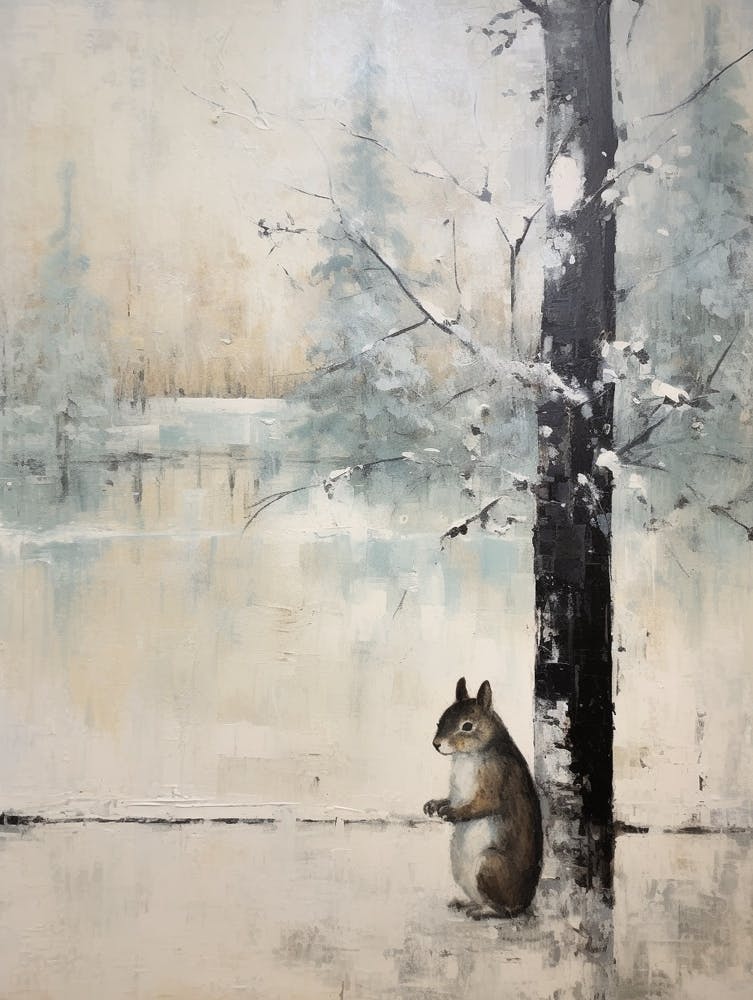 Vintage Winter Animal Painting Squirrel 3