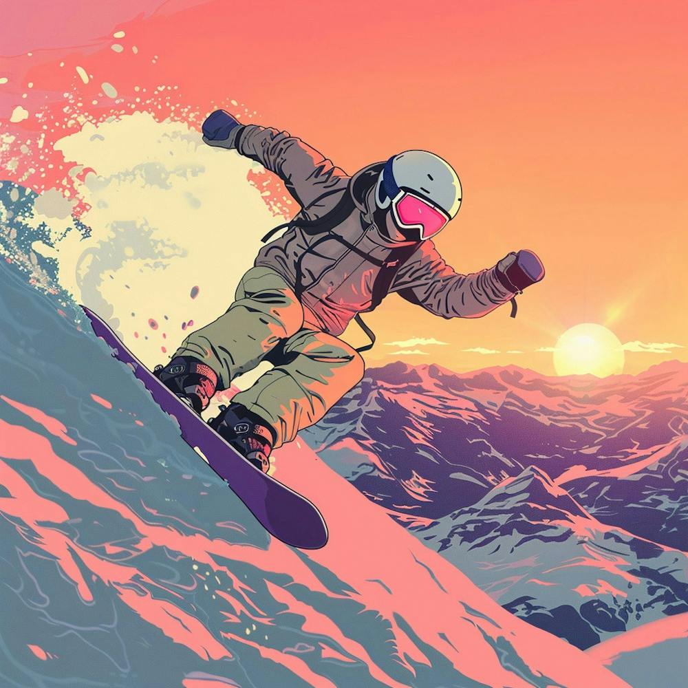Snowboarder At Sunset