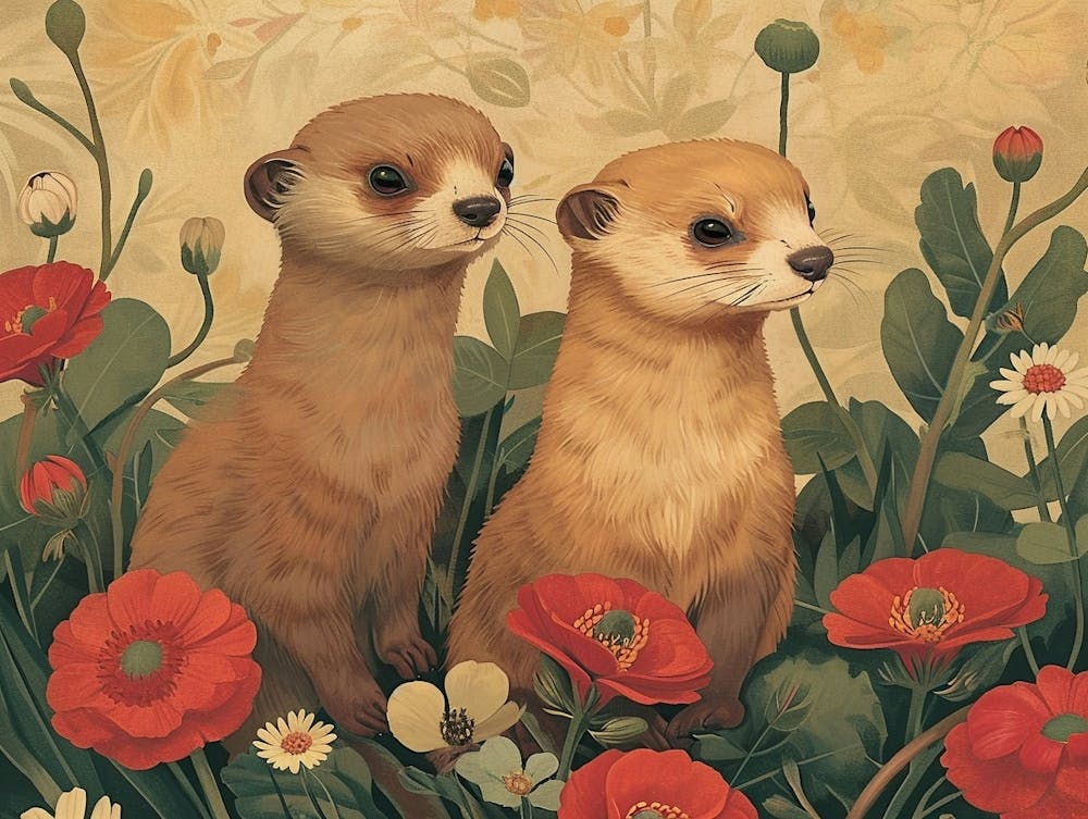 Floral Animal Illustration Ferret 3