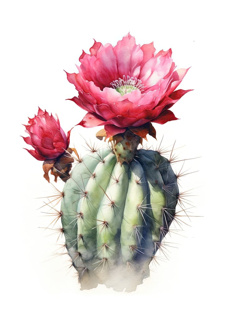 Cylindropuntia Kleiniae Cactus Watercolour Drawing 4