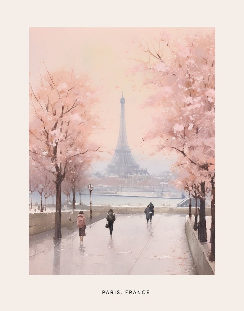 Dreamy Winter Painting Poster Paris France 4
