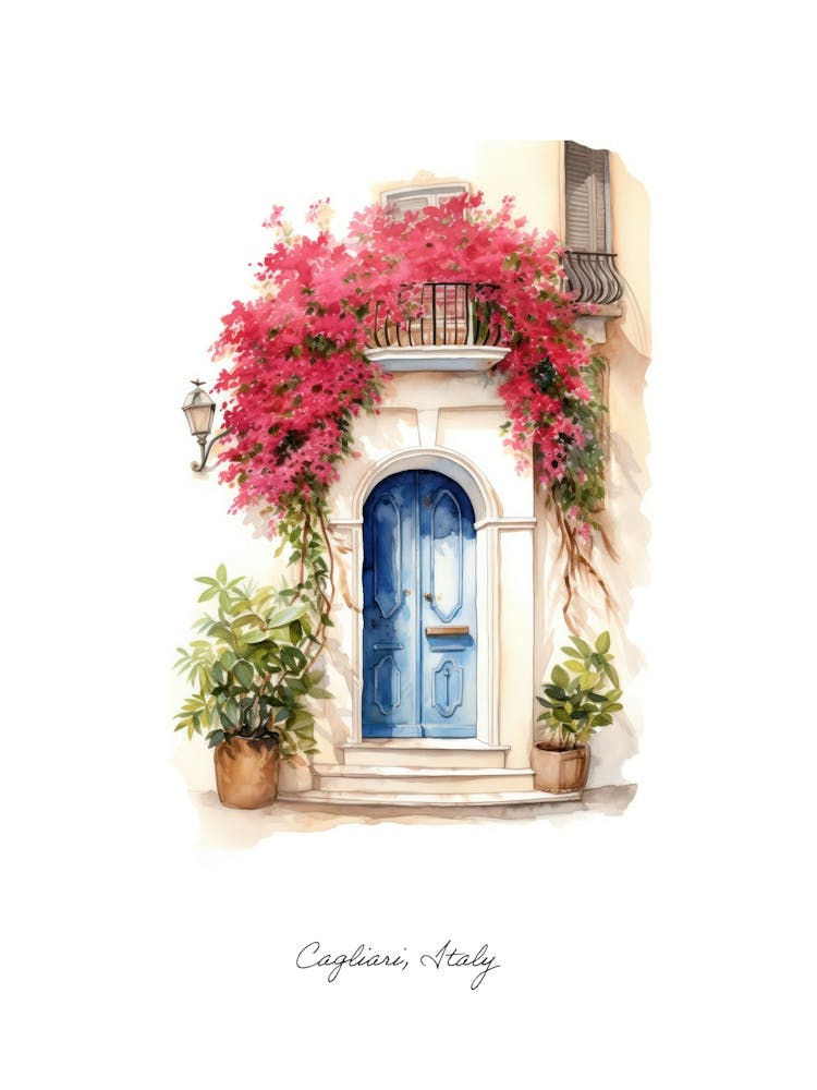 Cagliari, Italy   Mediterranean Doors Watercolour Painting 3 Poster